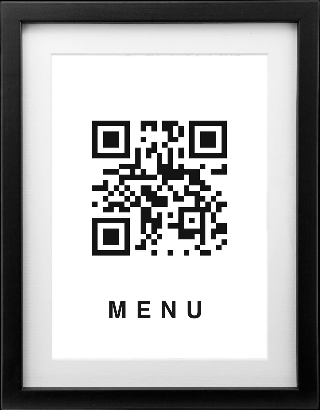 Framed A4 print with a QR code and the word MENU