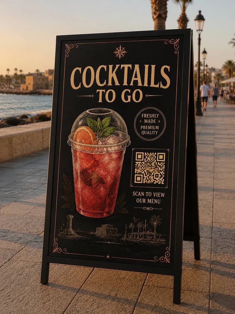 Weighted pavement sign with a large QR menu code