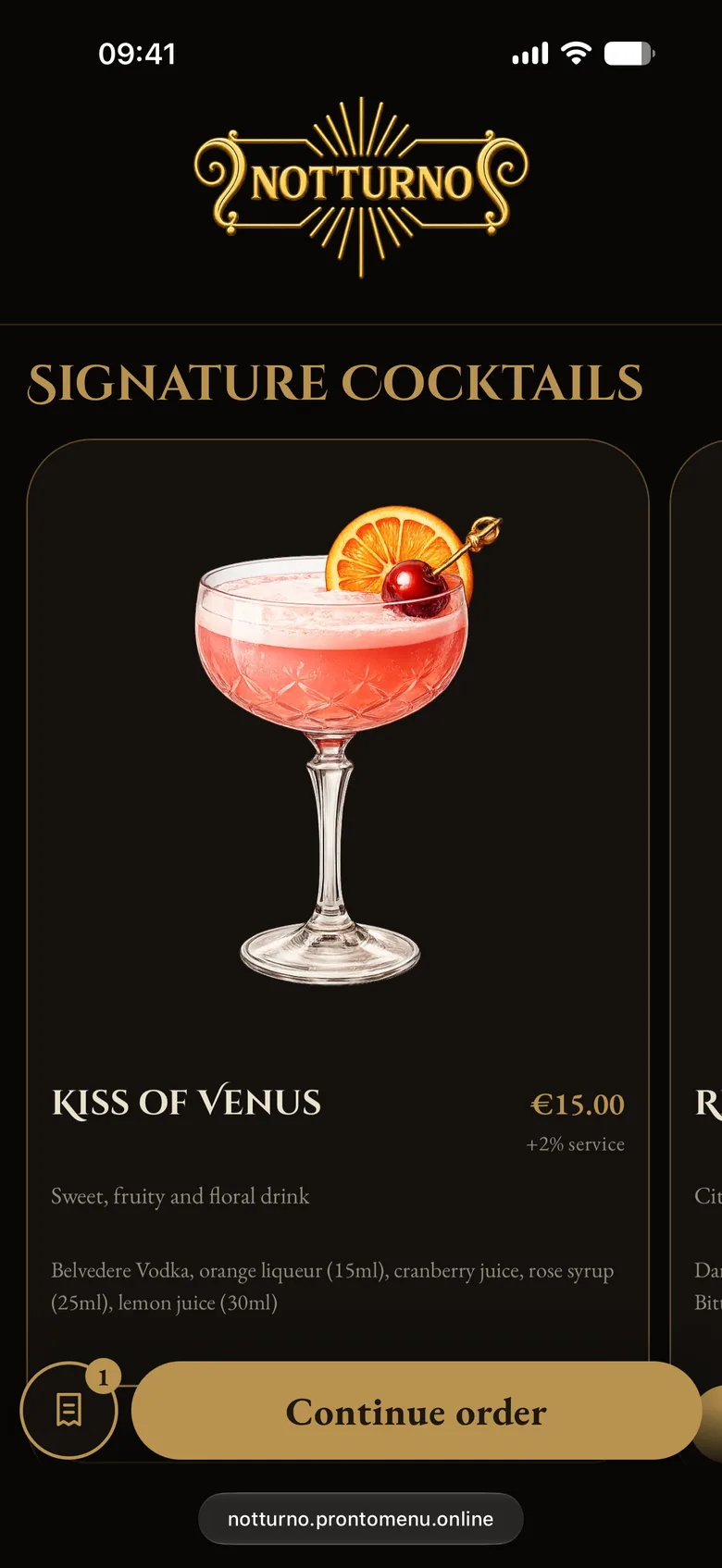 Notturno menu