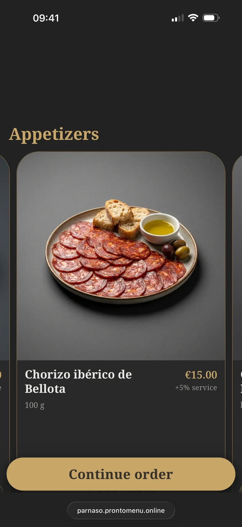 Parnaso menu