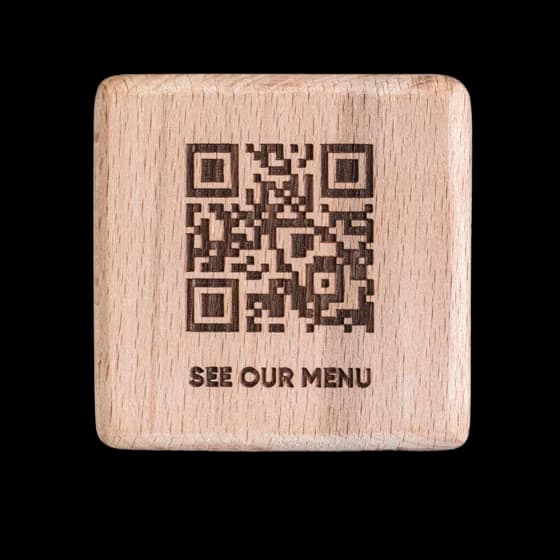 Engraved oak QR cube