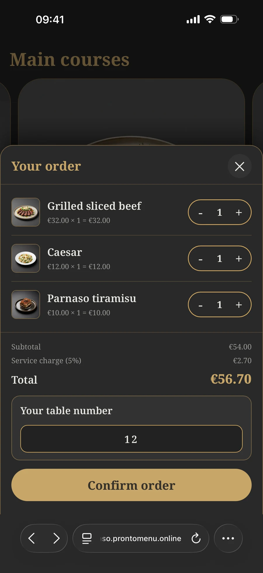 Pay the bill after ordering